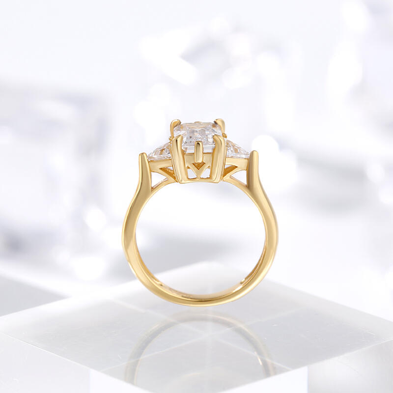 Jeulia Three Stone Emerald Cut Sterling Silver Ring