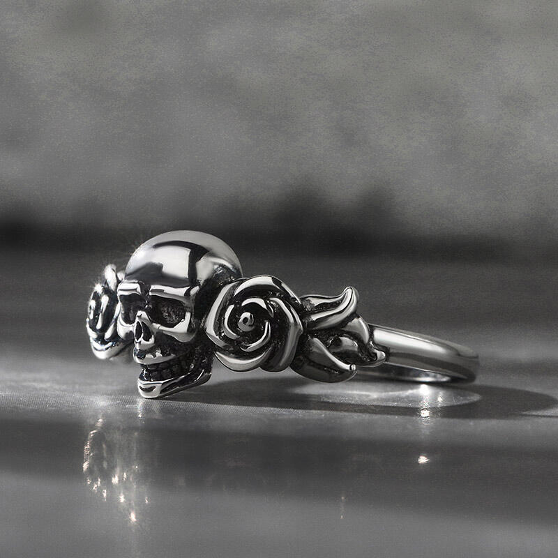Jeulia "Rose Flower" Skull Sterling Silver Ring