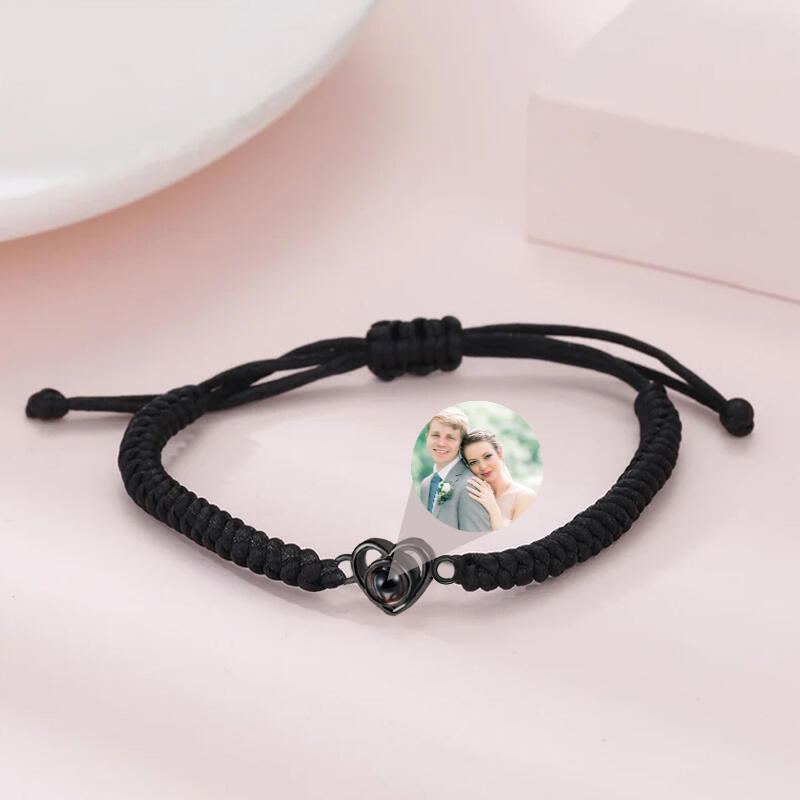 Custom Simple Fashion Black Rope Heart Shaped Picture Projection Bracelet