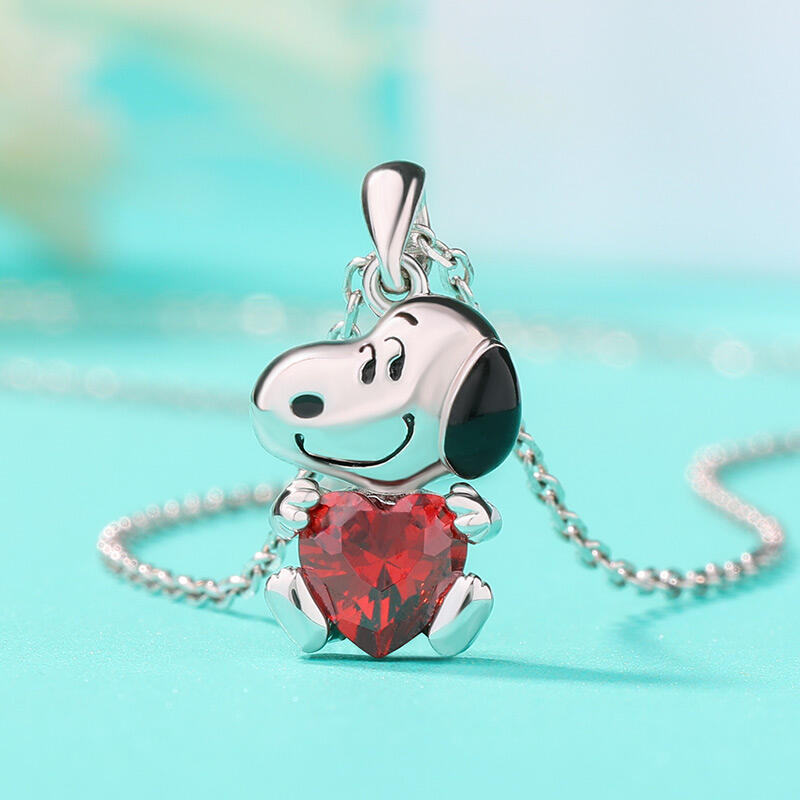 Jeulia Hug Me "Live in The Present" Puppy Heart Cut Sterling Silver Necklace