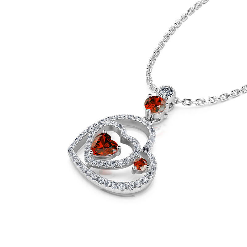 Jeulia Collar con corazón doble de piedras preciosas de plata de ley