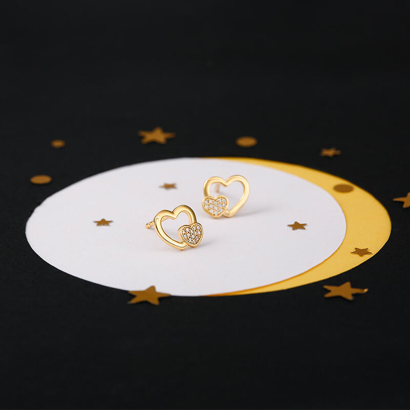 Jeulia "Better Together" Heart-shaped Sterling Silver Children's Earrings