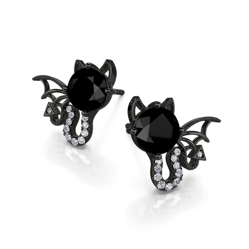 Jeulia "Little Monsters" Black Devil Sterling Silver Earrings