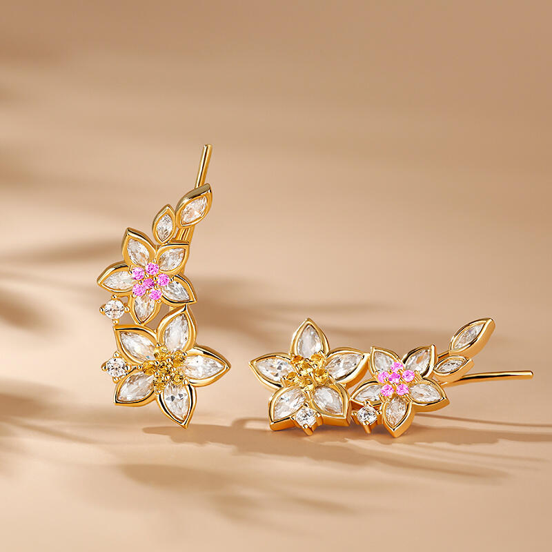 Jeulia "Spring is Coming" Flower Sterling Silver Climber Earrings