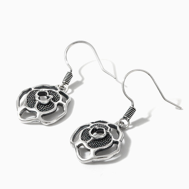 Jeulia Pendientes colgantes de flores de rosa de plata de ley