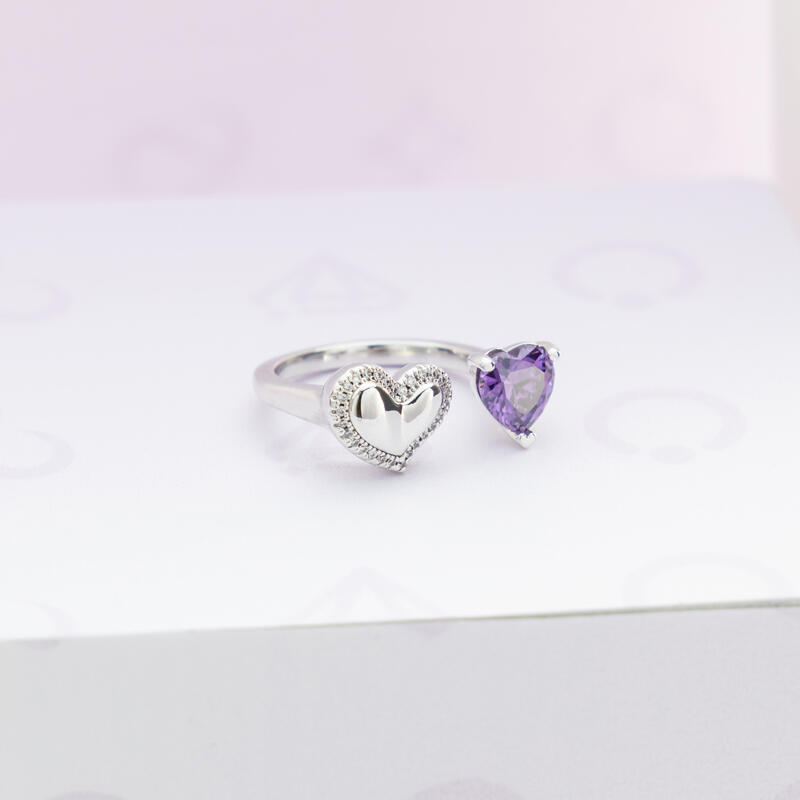 Jeulia ダブル ハート シルバー オープン リング