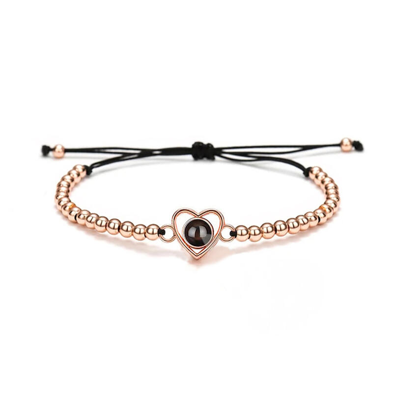 Bracciale Personalizzato Con Ciondolo Proiettore A Doppio Cuore - Regalo Foto Incisa Per Mamma, Compleanno, Natale