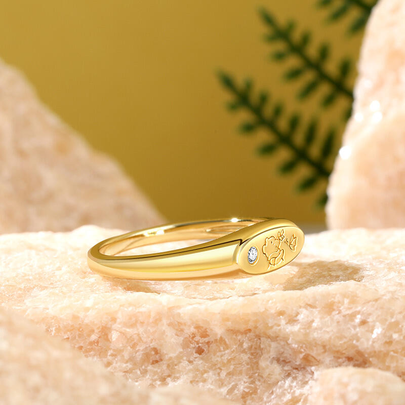 Jeulia Anillo de Plata Esterlina con Sello Ovalado de Oso de Dibujos Animados