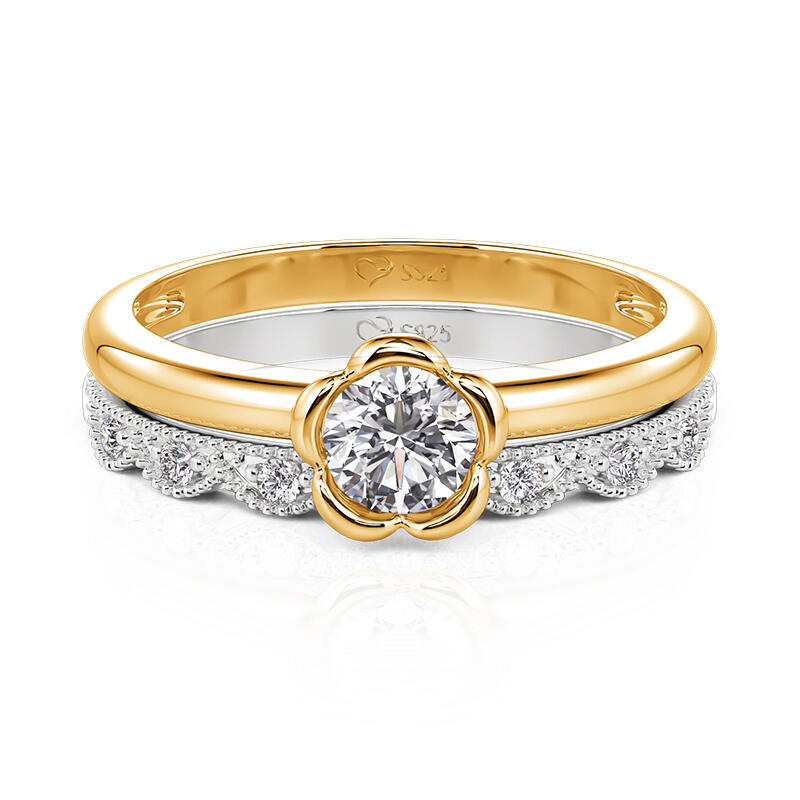 Jeulia Ensemble de Bagues Fleur Dentelle Simple Bicolore