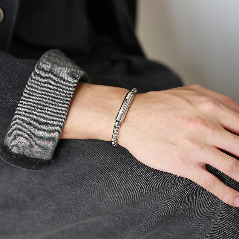Jeulia Pulsera de hombre de acero inoxidable con cadena de perlas