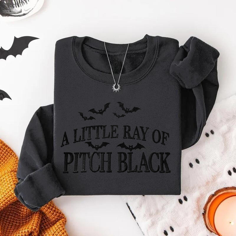 Personalized Sweatshirt Embroidered A Little Ray of Pitch Black Bats Design Halloween Gift for Family