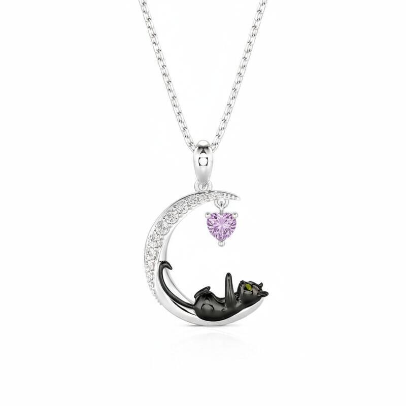 Jeulia Moon Huggers Custom Birthstone Cat Necklace
