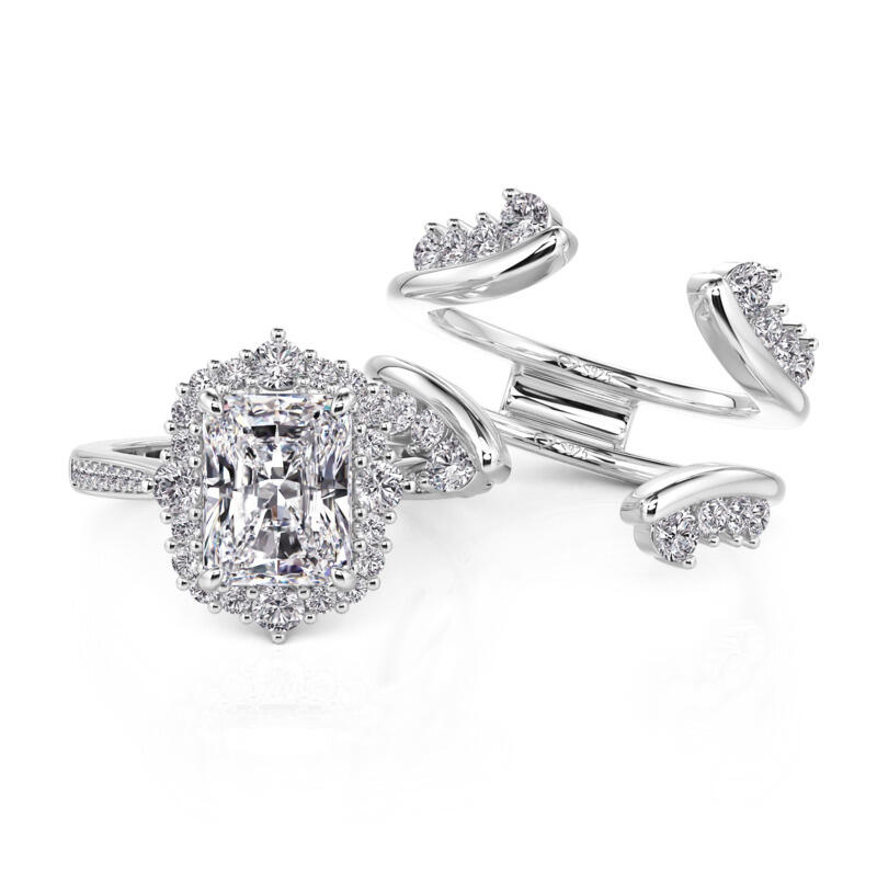 Jeulia Vintage Radiant Cut Halo Bridal Set Sterling Silver