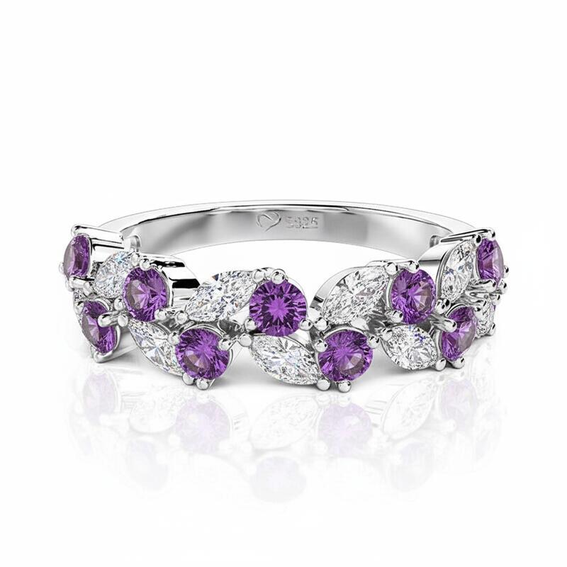 Jeulia Leaf Custom Women's Half Eternity Band Sterling Silver