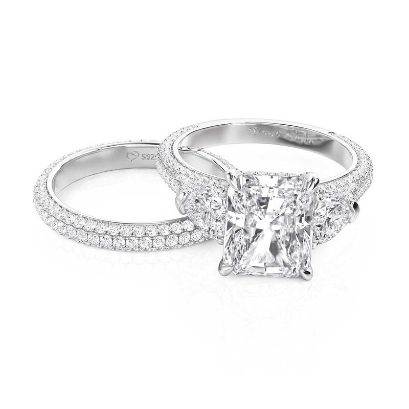 Jeulia Three Stone Radiant Cut Engagement Ring Set