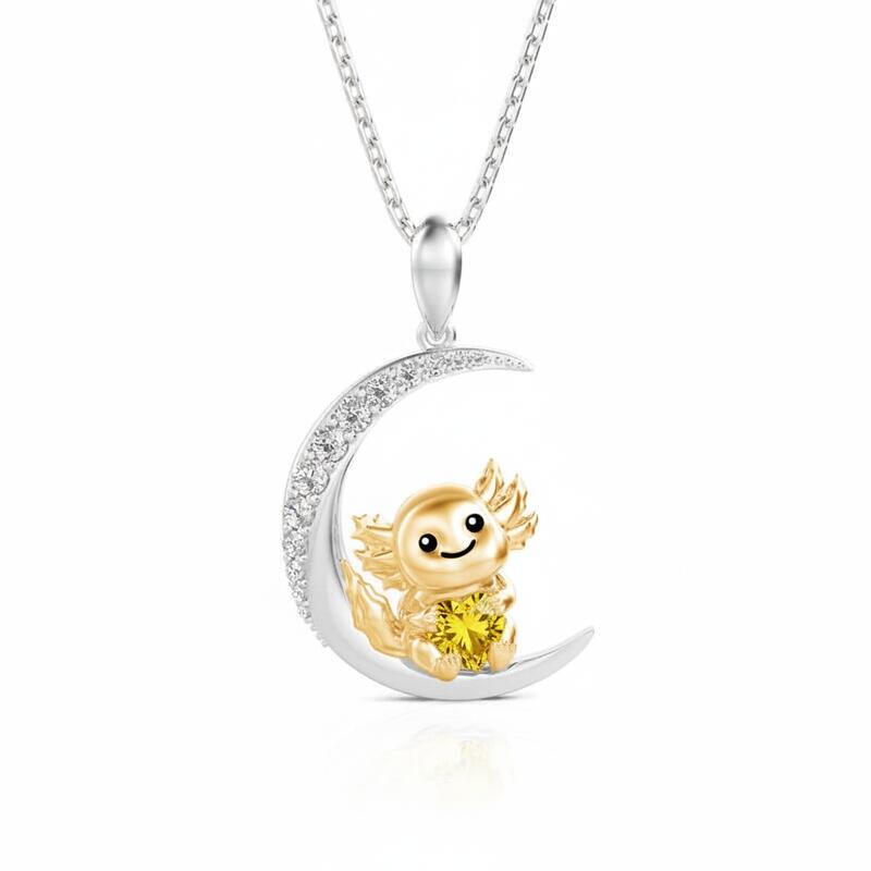 Jeulia Luna Astra Custom Moonlit Axolotl Heart Birthstone Necklace