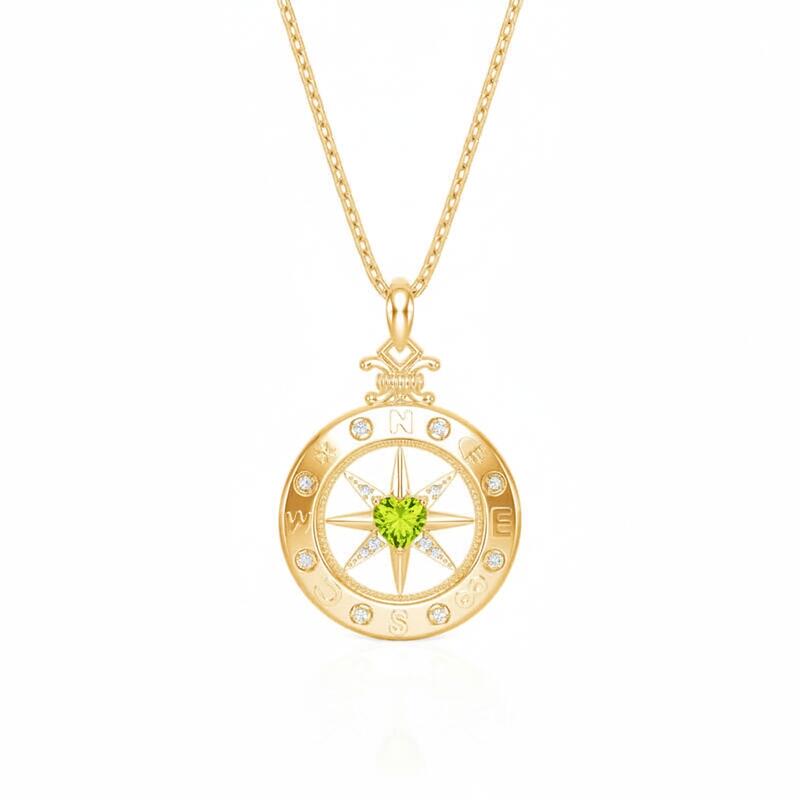 Jeulia Custom Engraved Compass Necklace with Heart Birthstone