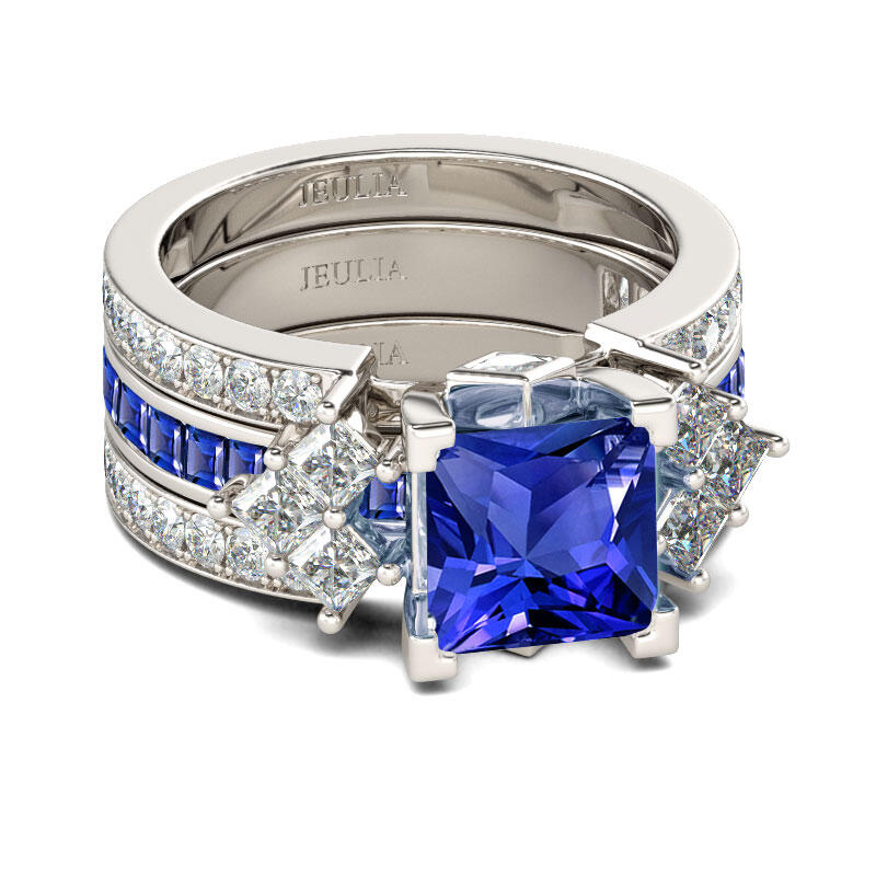 Jeulia Unique Princess Cut Sterling Silver Ring Set