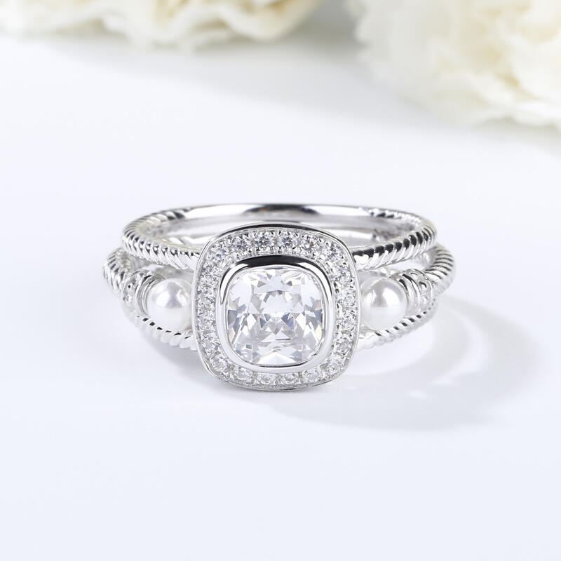 Jeulia Rope Halo Cushion Cut Interchangeable Sterling Silver Ring Set