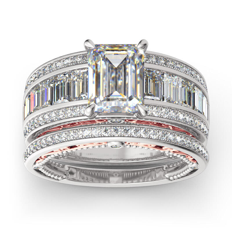 Jeulia Emerald Cut Sterling Silver Ring Set