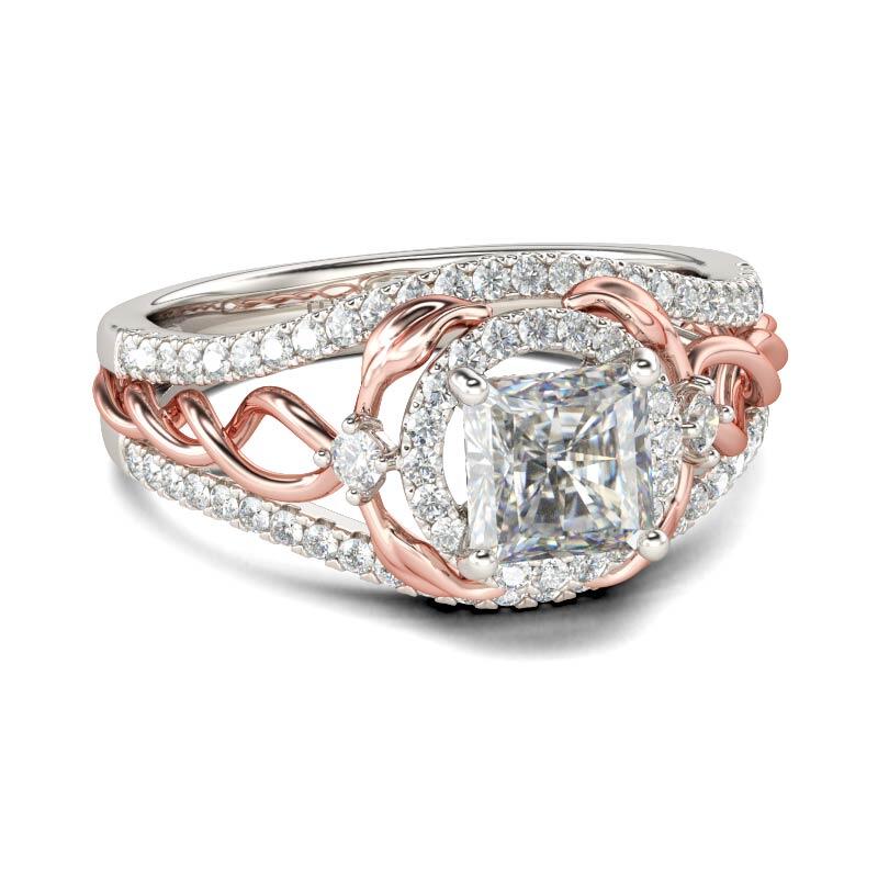 Jeulia Anillo Con Dos Tonos Torcidos Con Talla Asscher En Plata De Ley
