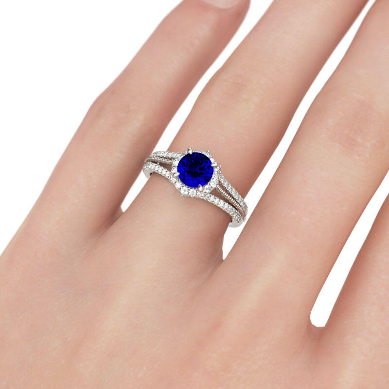 Jeulia Halo Round Cut Sterling Silver Ring