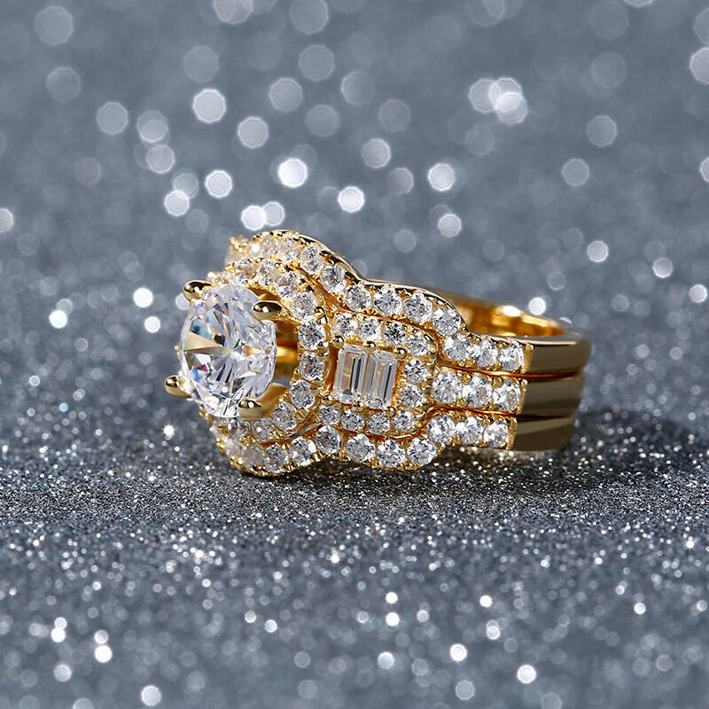 Jeulia Halo Round Cut Sterling Silver Ring Set