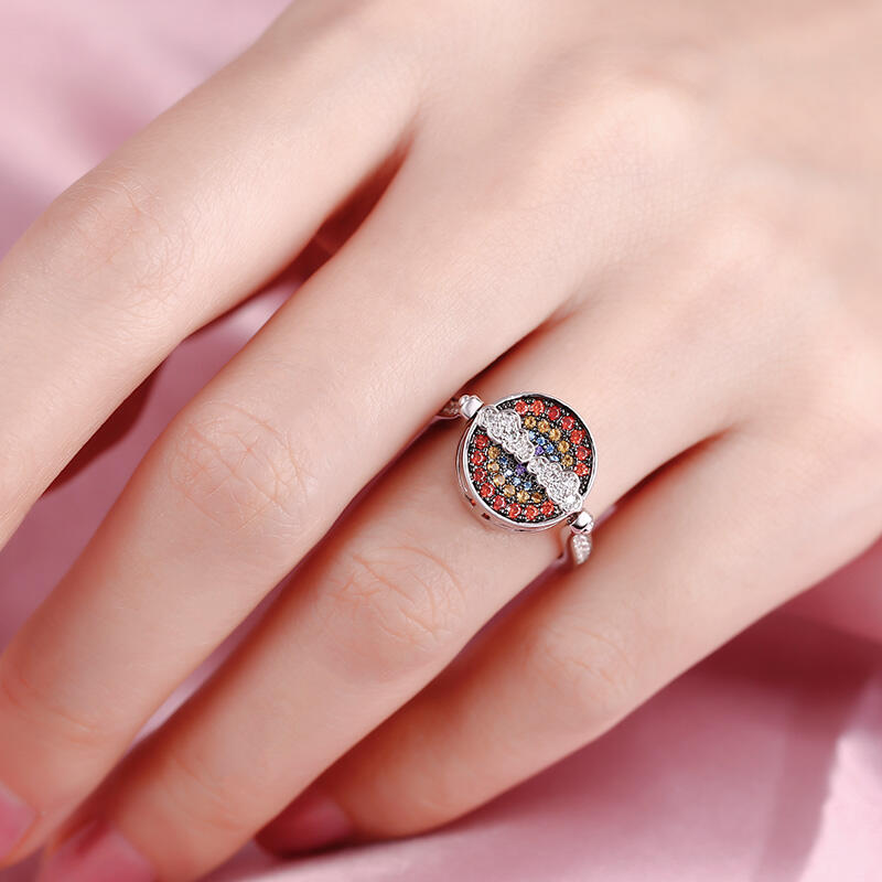 Jeulia "Blazing with Colour" Sterling Silver Personalized Photo Ring (With A Free Chain)