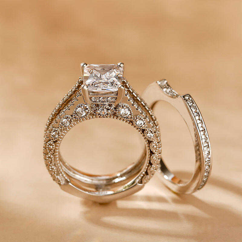 Jeulia Interchangeable Radiant Cut Sterling Silver Ring Set