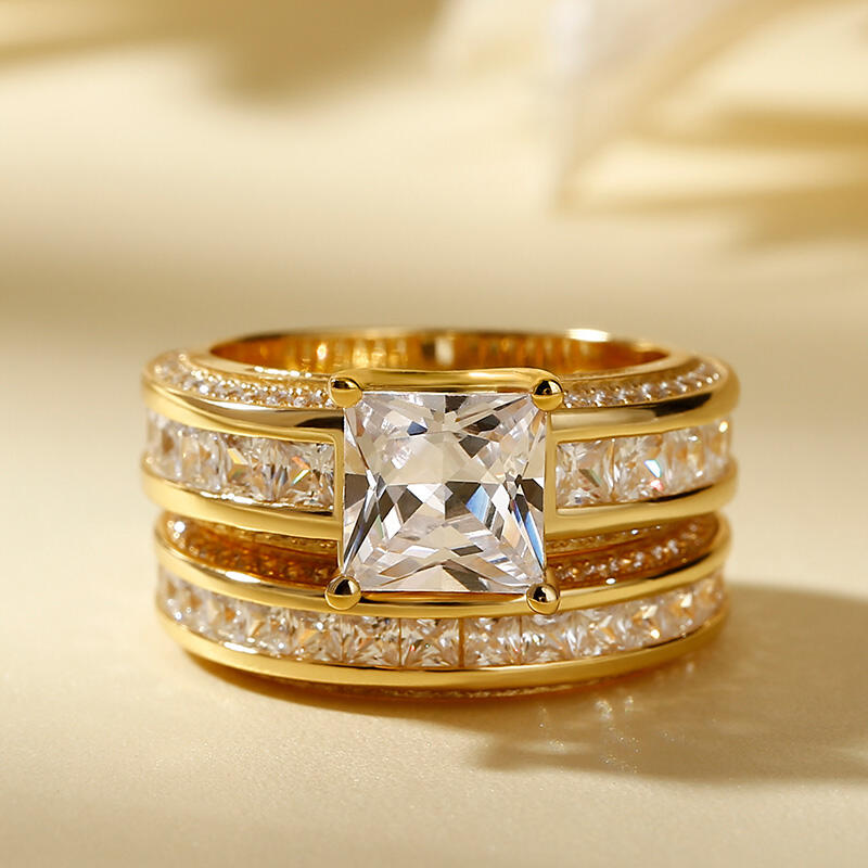 Jeulia Princess Cut Sterling Silver Women's Ring Set