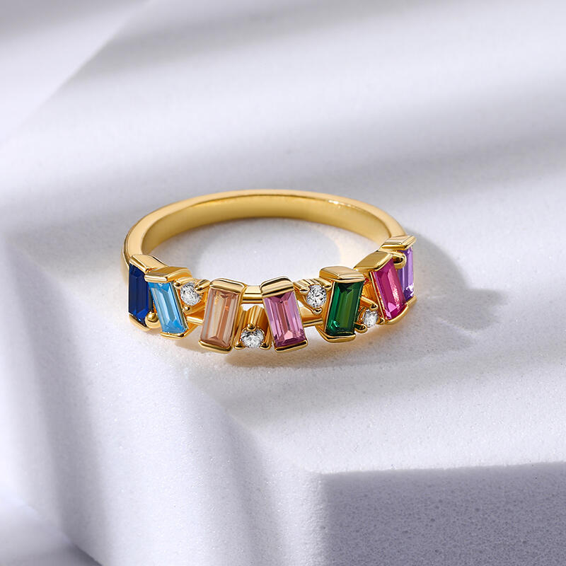 Jeulia Anillo con piedras multicolores de corte esmeralda de plata de ley