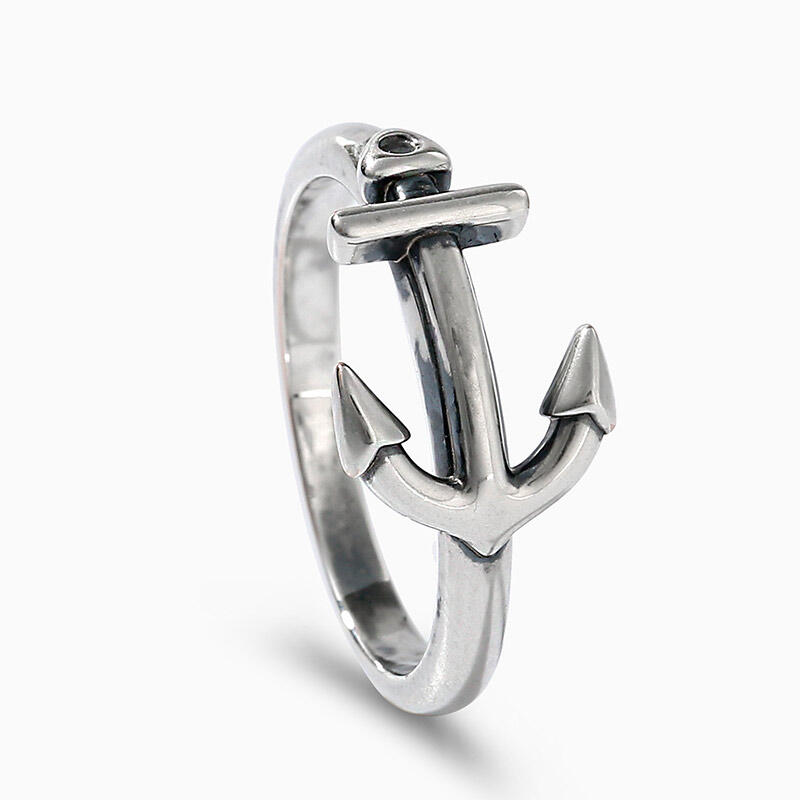 Jeulia "Sideways Anchor" Sterling Silver Ring