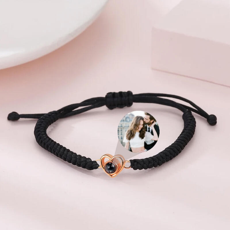 Custom Simple Fashion Black Rope Heart Shaped Picture Projection Bracelet