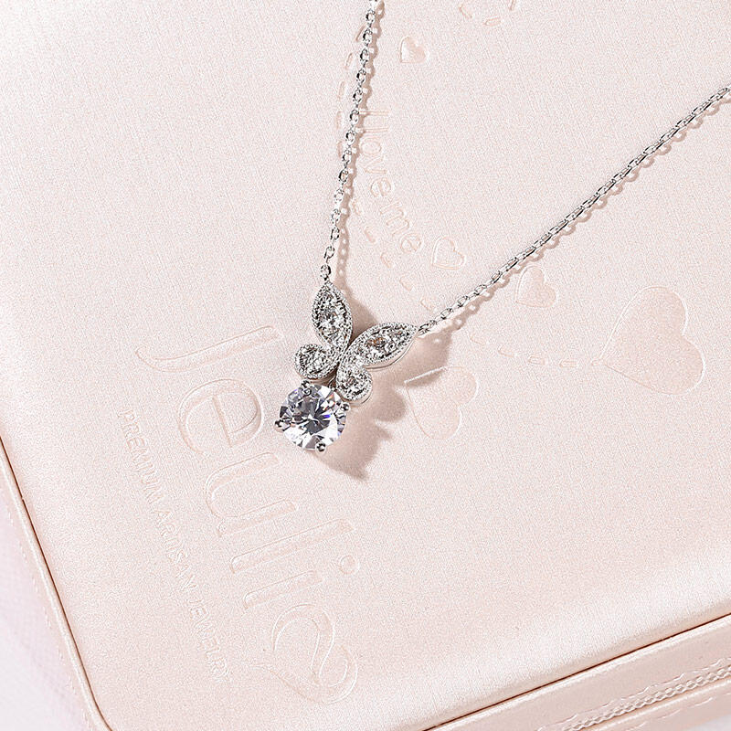 Jeulia Butterfly Round Cut Sterling Silver Necklace