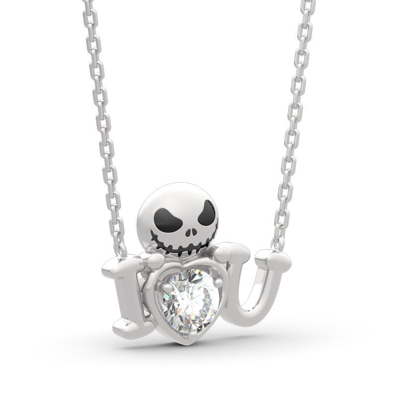Jeulia "Love from Pumpkin King" Skull Design Round Cut Sterling Silver Necklace