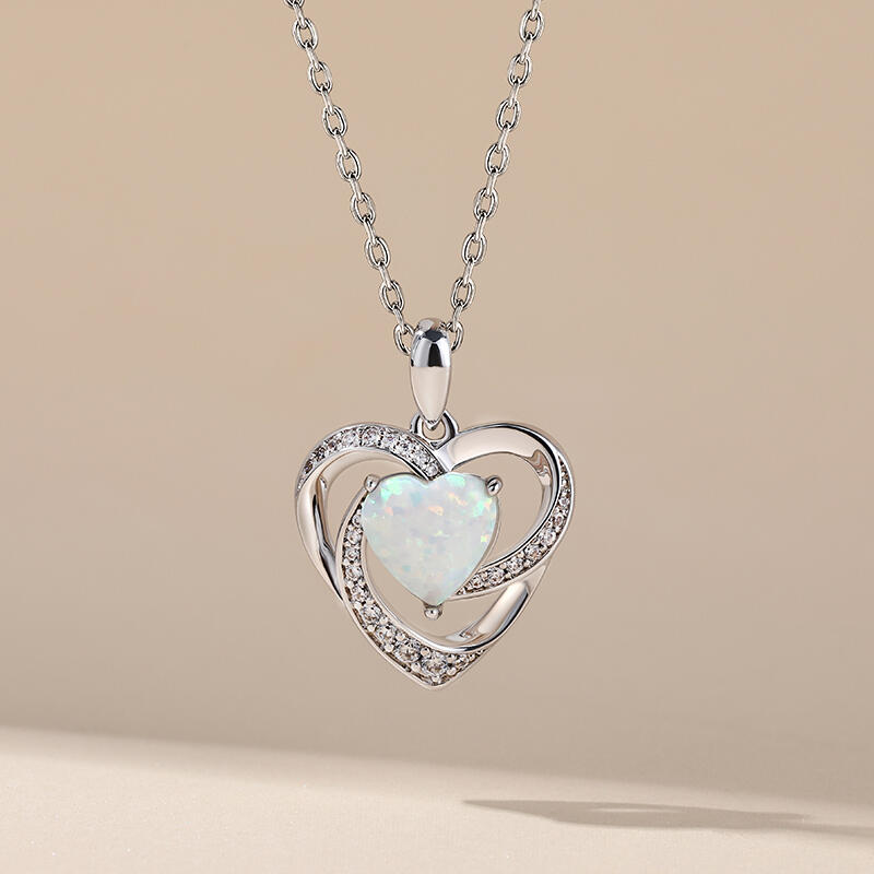 Jeulia  Collar de plata de ley con ópalo forma de corazón hermoso
