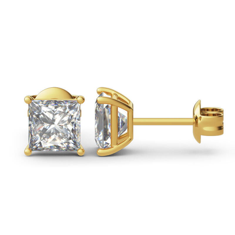 Jeulia Classic Princess Cut Sterling Silver Stud Earrings