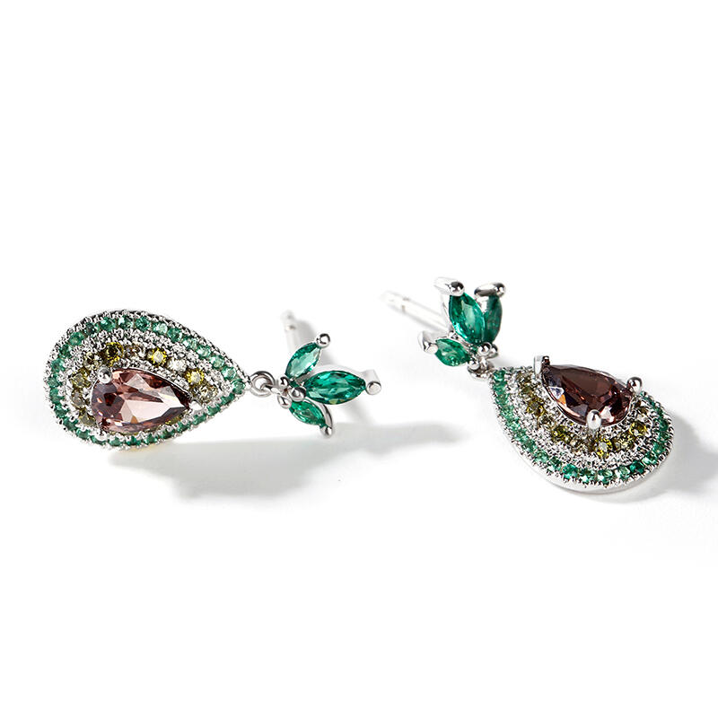 Jeulia Boucles d'Oreilles en Argent Sterling Coupe Poire Double Halo Motif Avocat