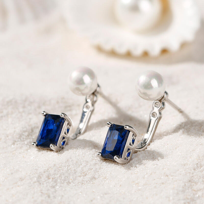Jeulia Elegant Emerald Cut Cultured Pearl Sterling Silver Earrings