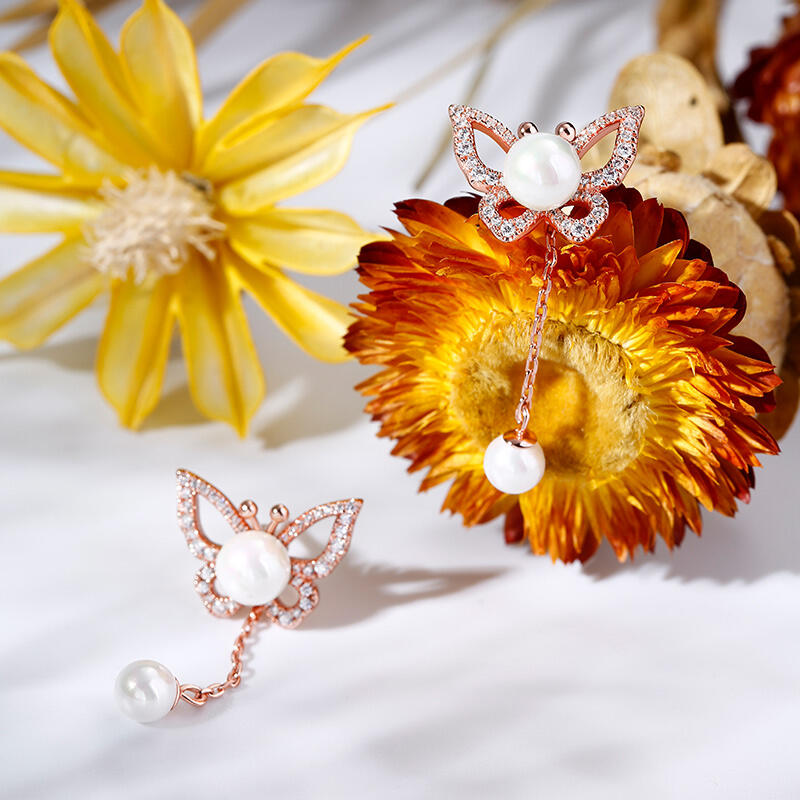 Jeulia Cultured Pearl Butterfly Sterling Silver Earrings
