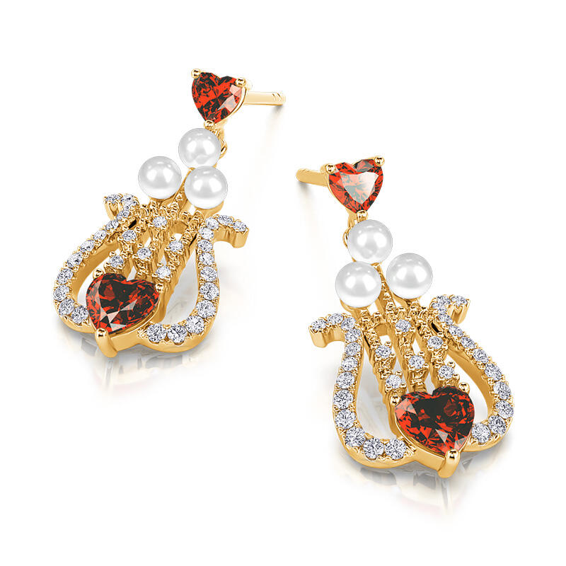 Jeulia "Beloved Melody" Lyre Heart Cut Cultured Pearl Sterling Silver Drop Earrings