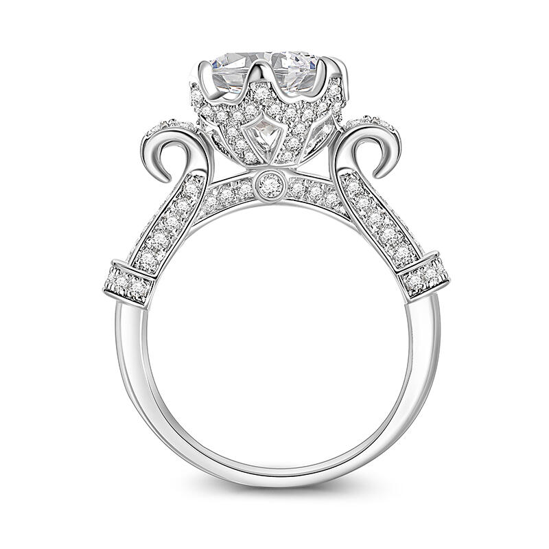 Jeulia Anel de noivado de corte redondo clássico em prata de lei