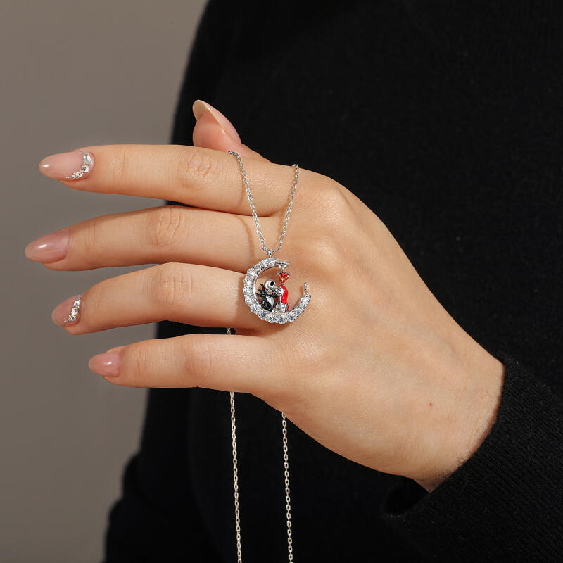 Jeulia Collar de Pareja Calavera Beso del Amor Verdadero con Piedra de Nacimiento