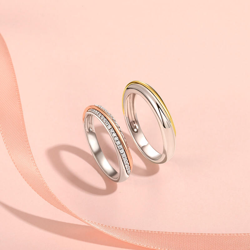 Jeulia Alianza de Boda Eternidad para Mujer Dos Tonos Diagonal de Plata de Ley