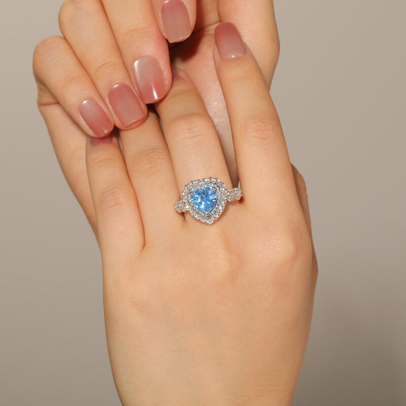 Jeulia Custom Double Halo Heart Infinity Promise Ring with Birthstone