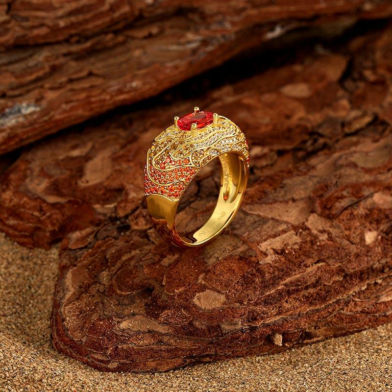 Jeulia x Leyla “Sunset Desert” Art Deco Golden Cocktail Ring Sterling Silver