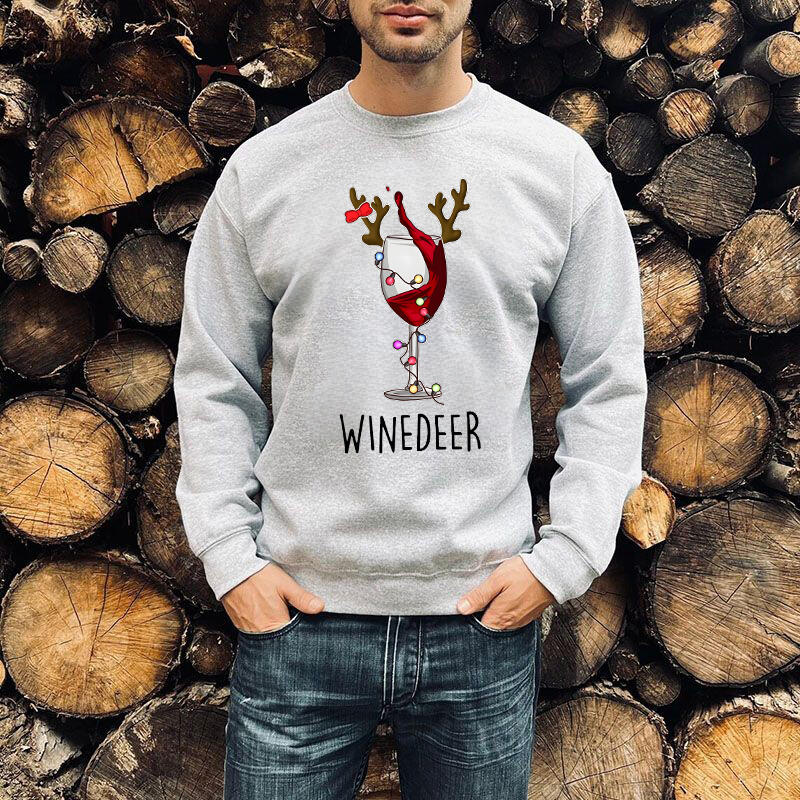 Personalized Sweatshirt Reinbeer Winedeer Funny Reindeer Pun Design Christmas Gift for Couples
