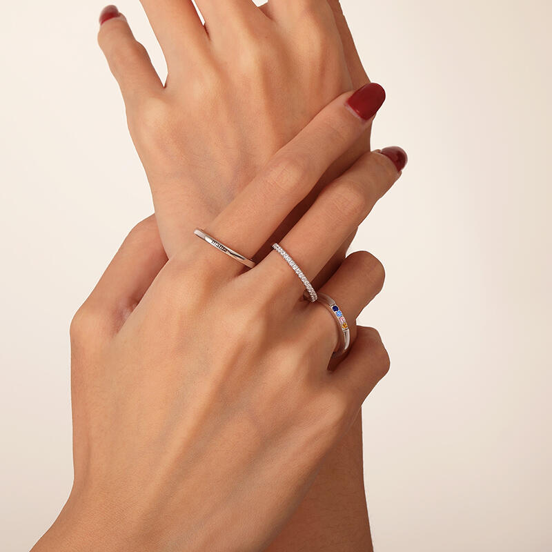 Jeulia Custom Engraved Name Four Birthstone Ring Set 3PCS