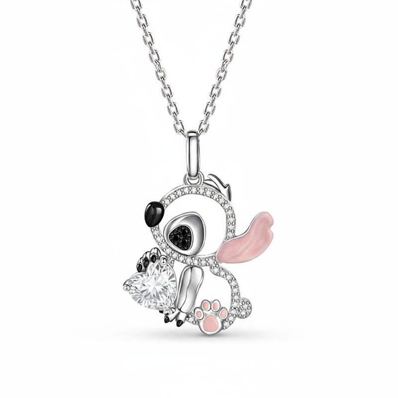 Jeulia Hug Me "Little Monster" Pink Ear Heart Cut Personalized Sterling Silver Necklace