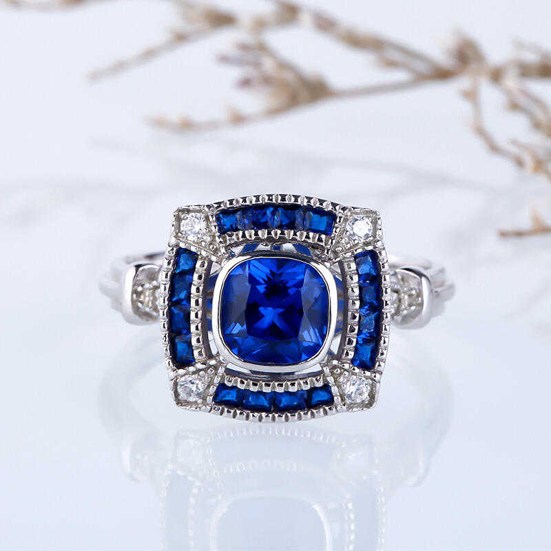 Jeulia Halo Cushion Cut Sterling Silver Ring